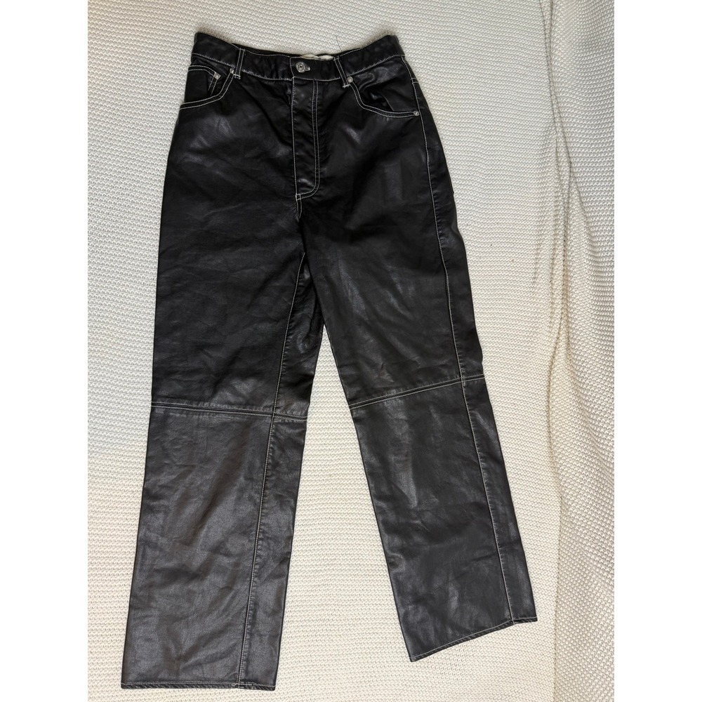 We The Free Free People Black Vegan Leather Contrast Stitch Pants Size 4
